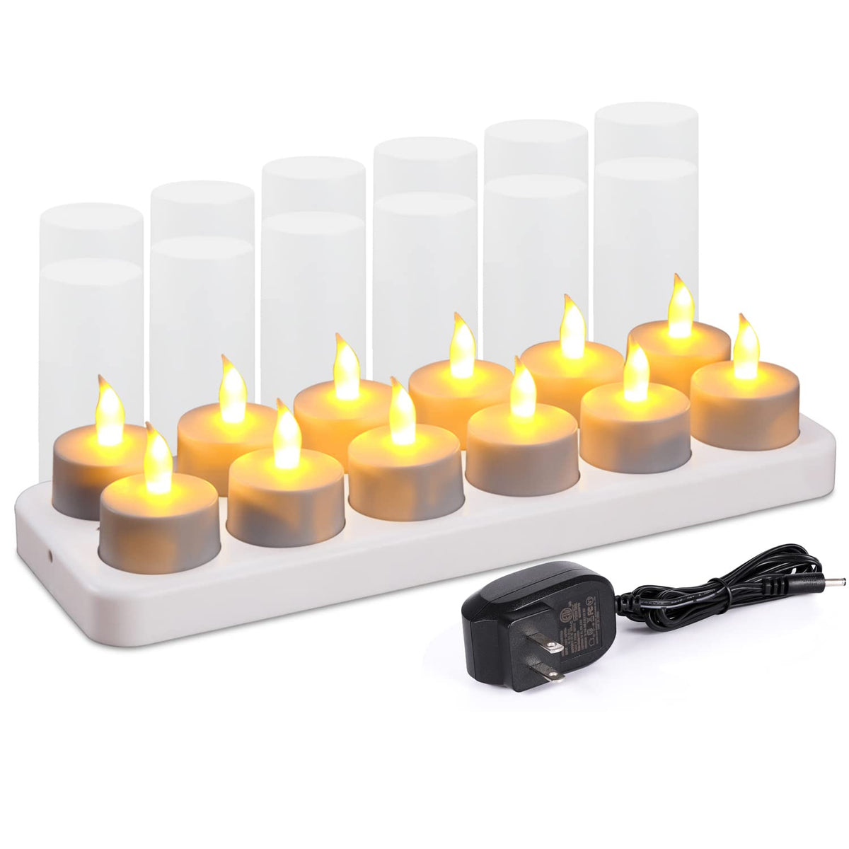 Esup Rechargeable Candles Flameless Flickering Candles Tealights 12Pcs/Set With White Base, Decoration Parties, Weddings, Bar, F