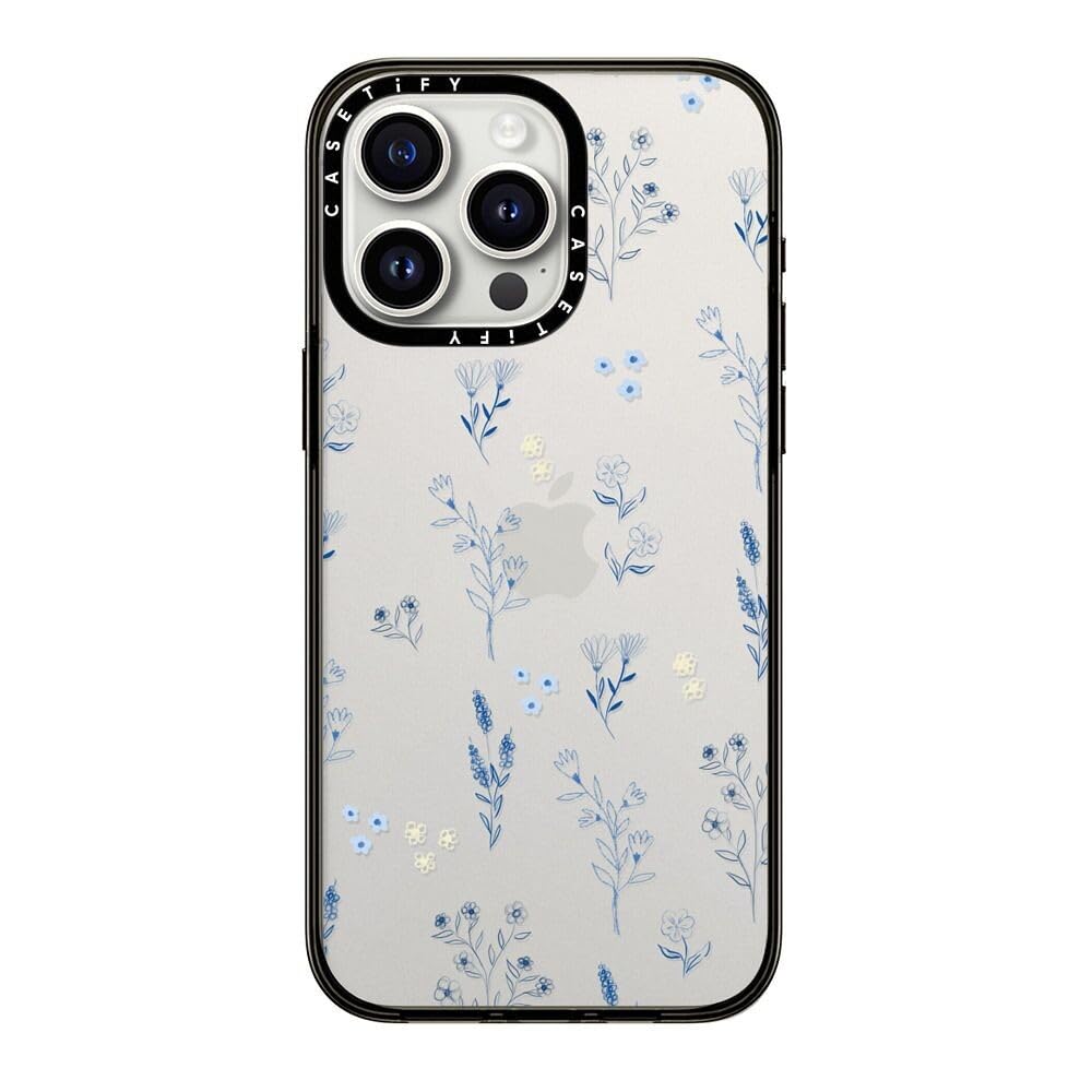 Casetify Compact Case For Iphone 15 Pro Max [2X Military Grade Drop Tested / 4Ft Drop Protection]   Small Blue Flowers   Clear B