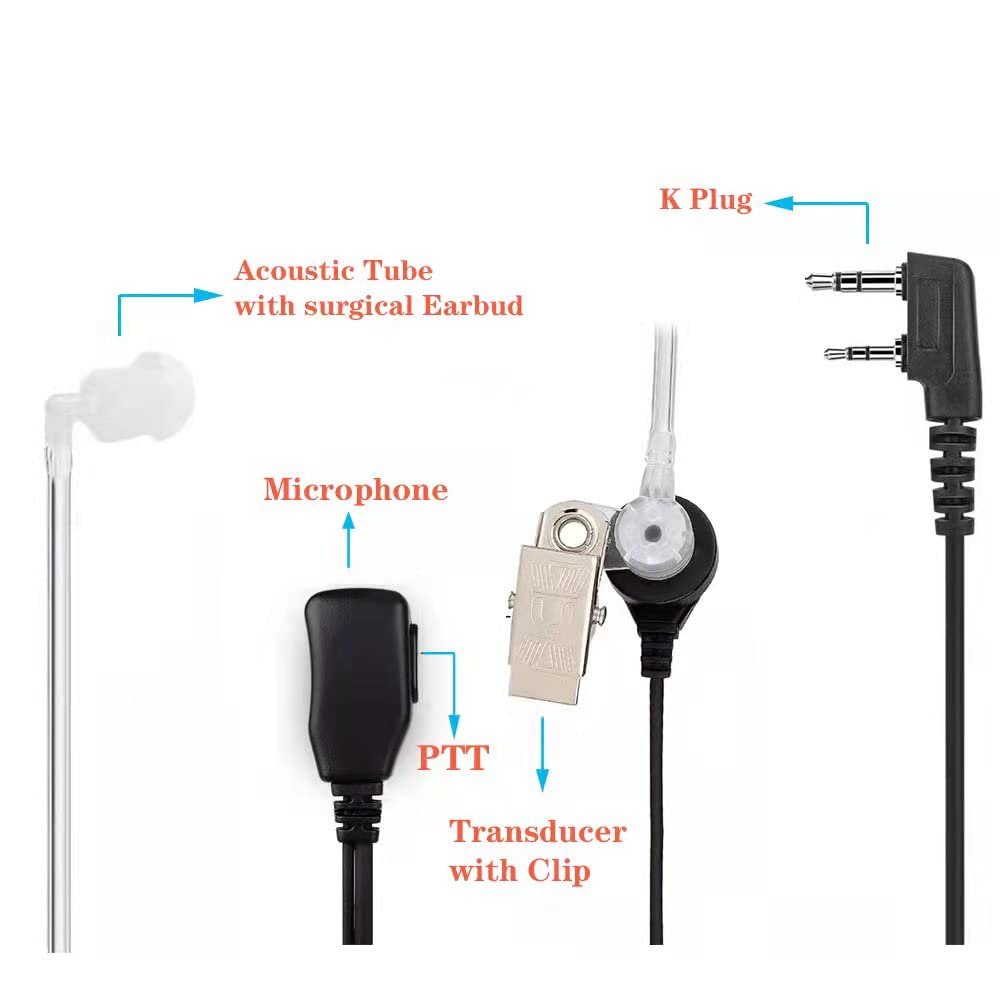 Walkie Talkies Earpieces(2 Packs) With Mic 2 Pin Covert Air Acoustic Tube Headset For Baofeng Uv 5R Bf 888S Bf F8Hp Retevis H 77