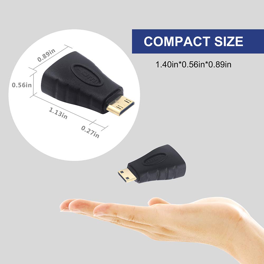 Vce Mini Hdmi To Hdmi Adapter, 4K Hdmi Female To Mini Hdmi Male Adapter, Gold Plated Connector Compatible With Raspberry Pi, Cam