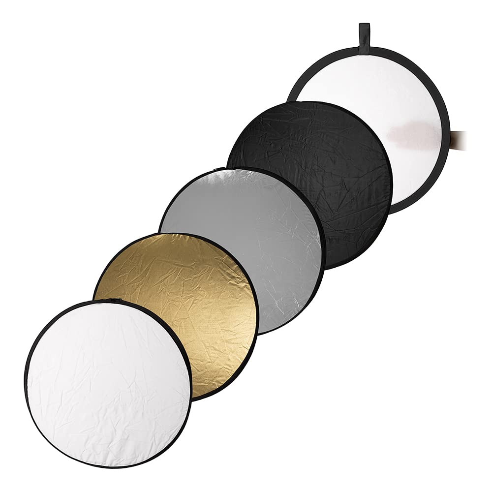 Fotodiox 22In 5-In-1 Collapsible Reflector Panel With Bag For Photography And Video - Black, Gold, Silver, Translucent, And Whit
