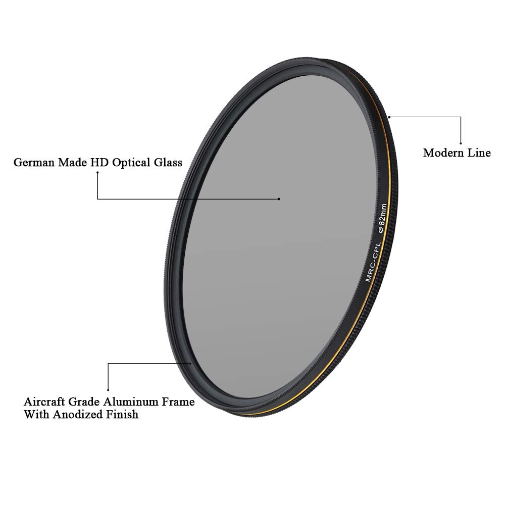 Lenskins 82Mm Cpl Circular Polarizing Filter, 30 Layer Multi Resistant Nano Coated Polarizer Filter With Hd Optics Glass, Ultra
