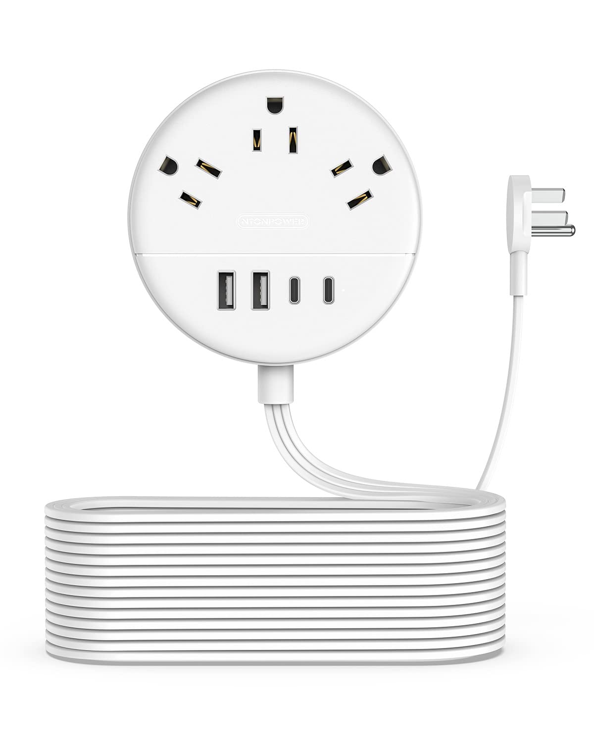 Flat Extension Cord 25 Ft, Ntonpower Flat Plug Power Strip With 3 Outlets 4 Usb Ports(2 Usb C), Ultra Thin Flat Plug Extension C
