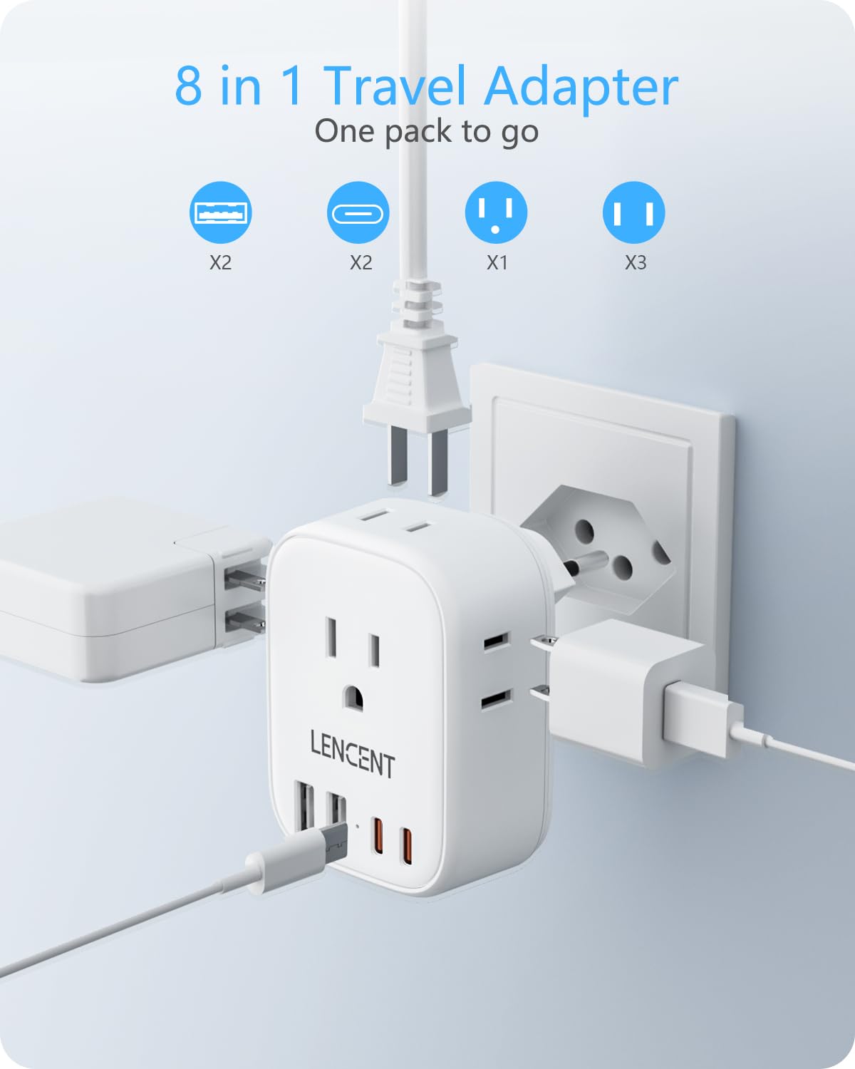 LENCENT Travel Plug Adapter - Type J Converter with 4 Outlets & 4 USB Ports, White, Model PA050USSW for Switzerland & Liechtenstein