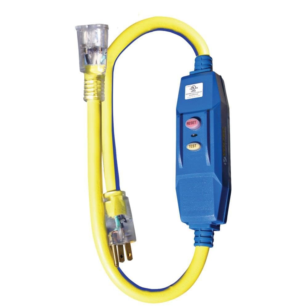 Voltec 04-00103 12/3 STW 20 Amp GFCI Adapter with Lighted End, 3-Foot, Blue with Yellow Stripe (colors may vary)