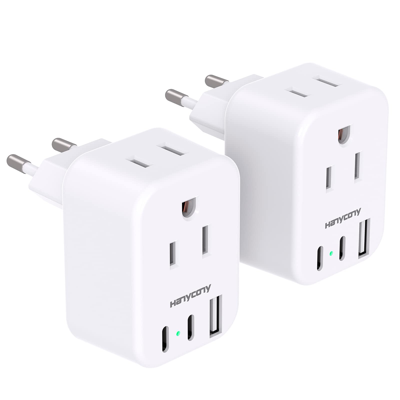 European Travel Plug Adapter For International, Italy Spain Power Adapter, 2 Outlets 2 Usb C Ports, Type C Adapter Travel Cruise
