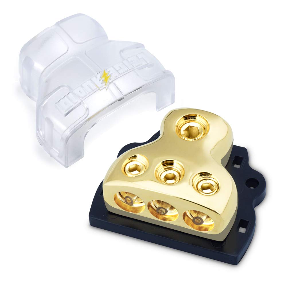 Leigesaudio 0/2/4 Gauge In 4/8/10 Gauge Out Copper Amp Power Distribution Block For Car Audio Splitter (3 Way)