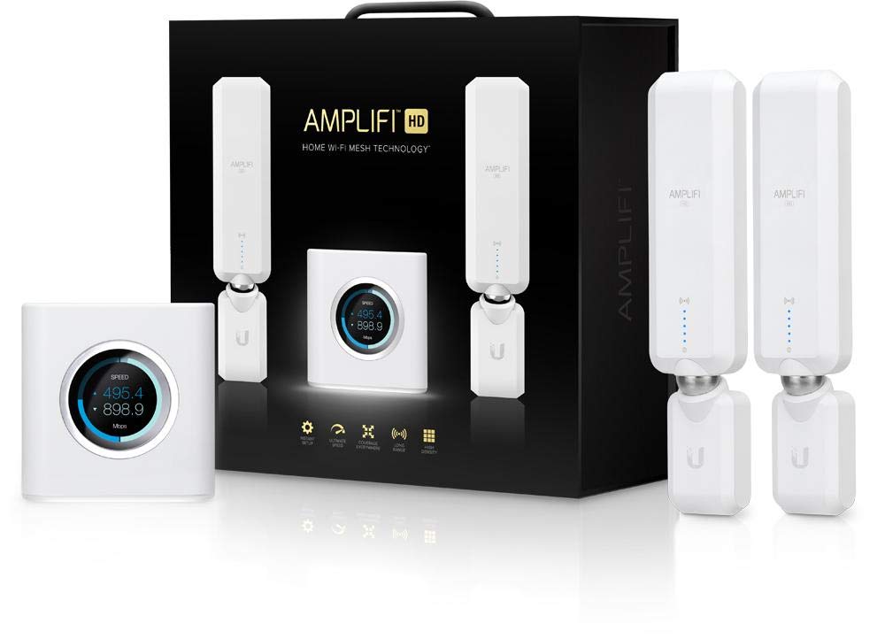 Amplifi Hd Wifi System By Ubiquiti Labs, Seamless Whole Home Wireless Internet Coverage, Hd Wifi Router, 2 Mesh Points, 4 Gigabit Ethernet, 1 Wan Port, Ethernet Cable, Replaces Router & Wifi Extenders