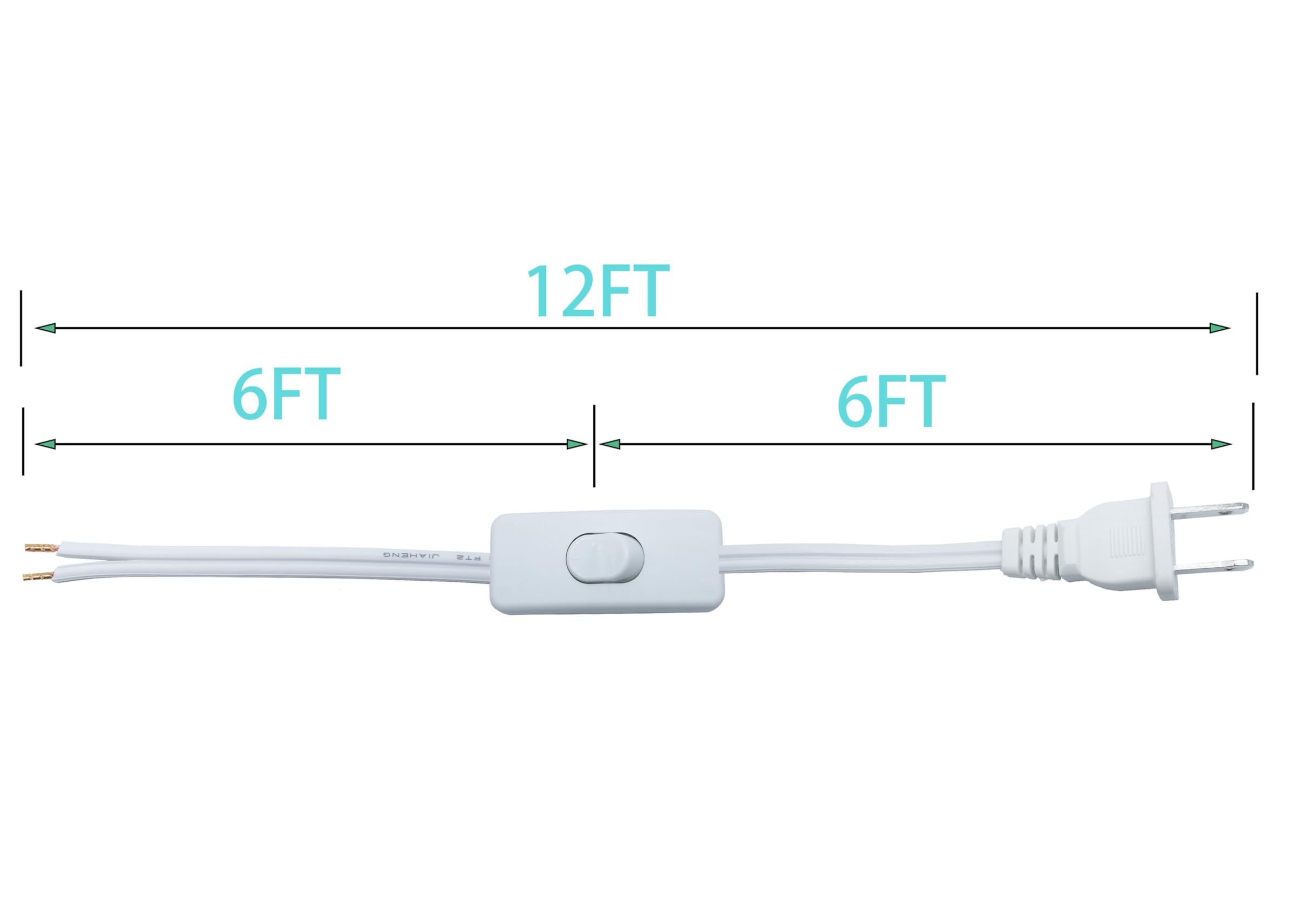 12Ft Replacement Lamp Cord, 18 Awg 2 Prong Power Cord Cable With On Off Button Switch, Stripped Ends Ready For Wiring And Applic