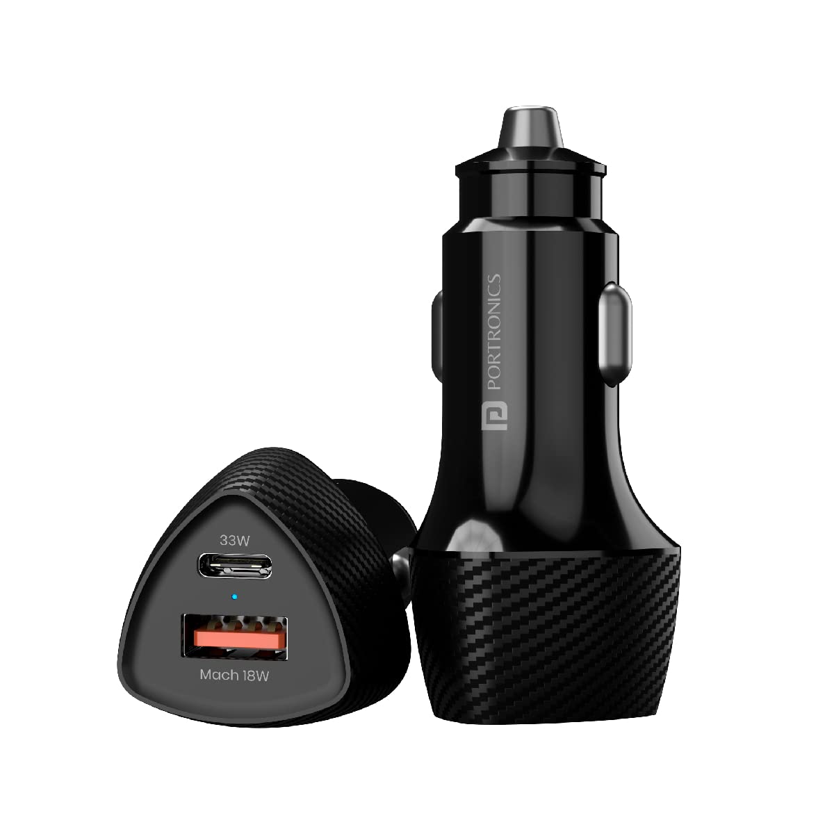 Portronics 51W Car Power 16 Fast Car Charger with Dual Output, 51 Watts Total (18W USB + 33W Type C PD), Fast Charging, Adapter 
