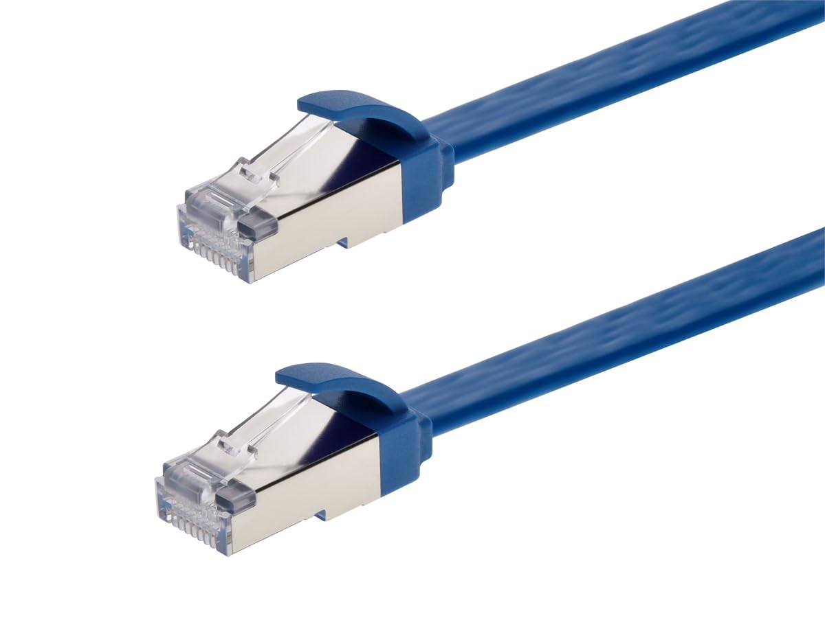 Monoprice Cat6A Ethernet Patch Cable - Slim Flat U/Ftp 30Awg Molded Boot 2Ft Blu
