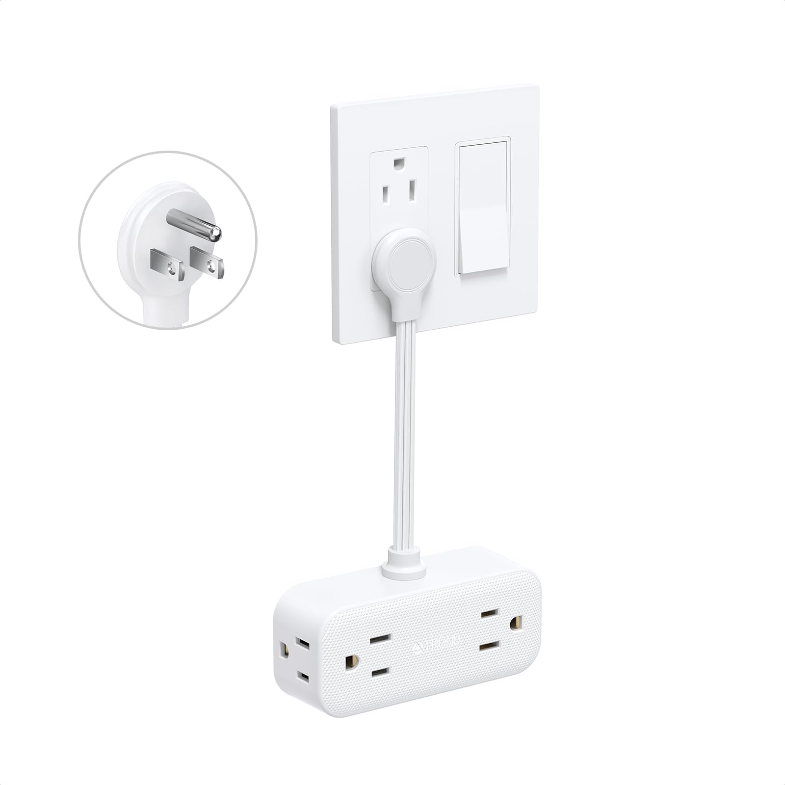 Trond Outlet Extender With 6 Inch Cord, Flat Plug Adapter For Inverted Sockets, 4 Electrical Sockets, 4 Usb Ports, Multi Plug Wa