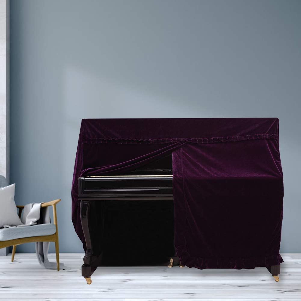 Upright Piano Cover, Colorfast Pleuche Full Piano Dust Proof Decorated Cover(Purple)