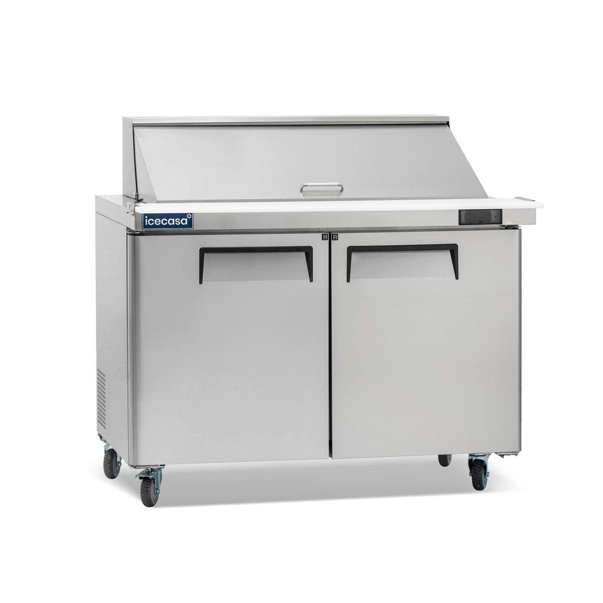 Icecasa 48'' W Commercial Refrigerator Sandwich&Salad Prep Table Mega Top Single Door Stainless Steel Counter Fan Cooling Refrig