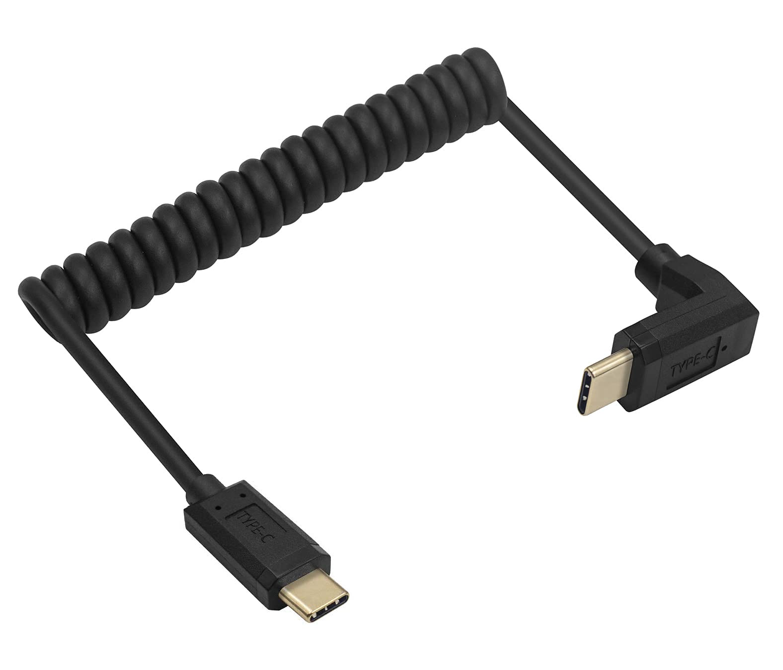 Qaoquda Coiled Usb 3.1 Type C Cable, 90 Degree Angle Usb C Male To Usb C Male Spring Spiral Cable, 3A 10Gbps Fast Charging, Data