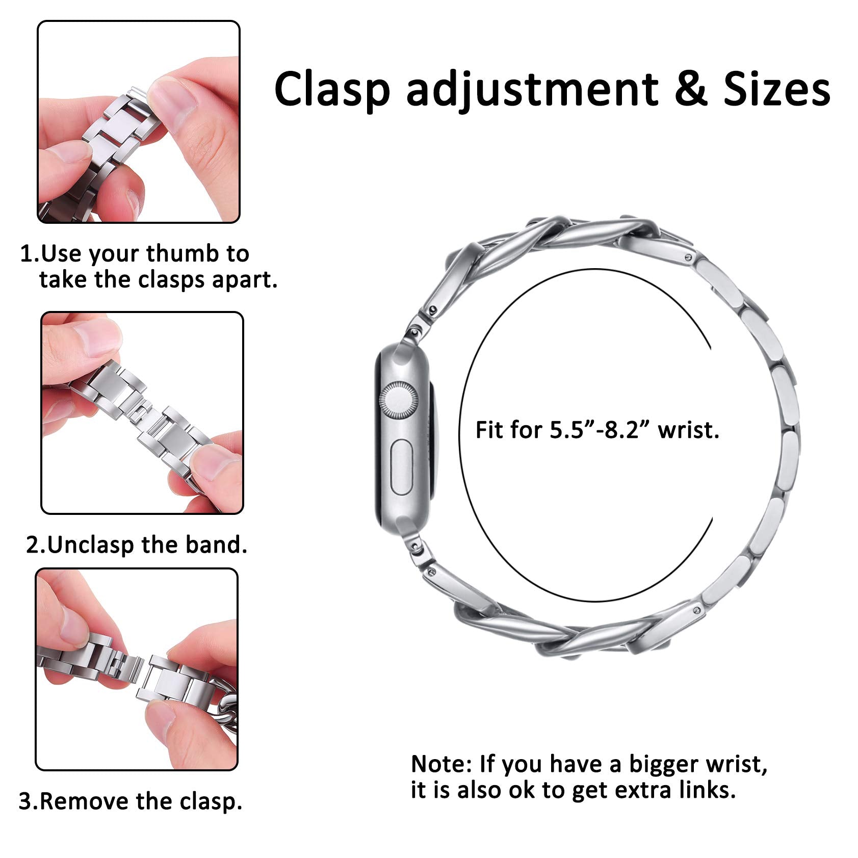Dilando 41Mm 38Mm 40Mm Silver Chain Metal Link Bands Bracelet Compatible With Apple Watch Women Men, Stainless Steel Bracelet Ca