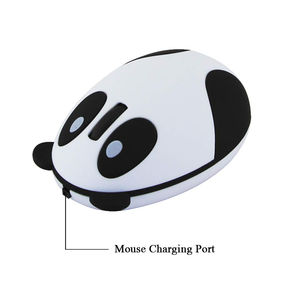 3C Light Cute Animal Panda Wireless Mouse, Mini Usb 2.4G Rechargeable Optical Mice Cartoon Computer Mouse For Kids 3 Buttons (Wireless White)