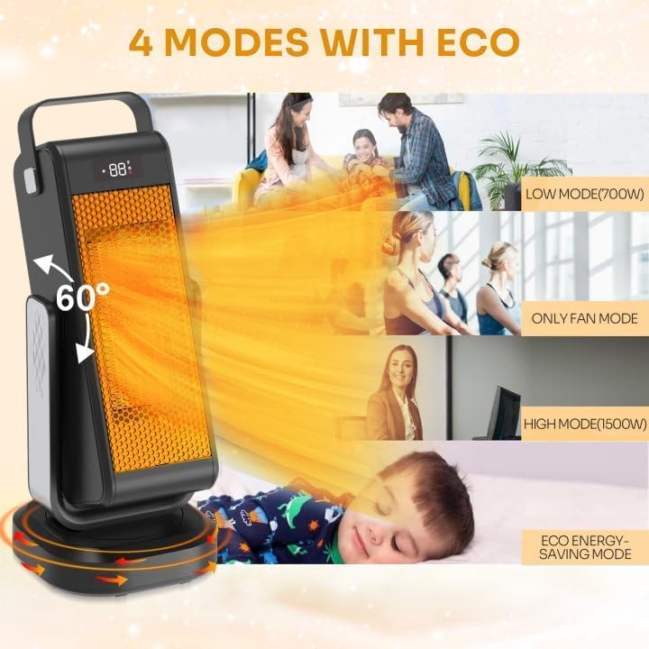 Space Heater, Portable Heater With 3D Oscillating For Large Room, 4 Mode/Eco Electric Heater, Ptc Space Heaters For Indoor Use W