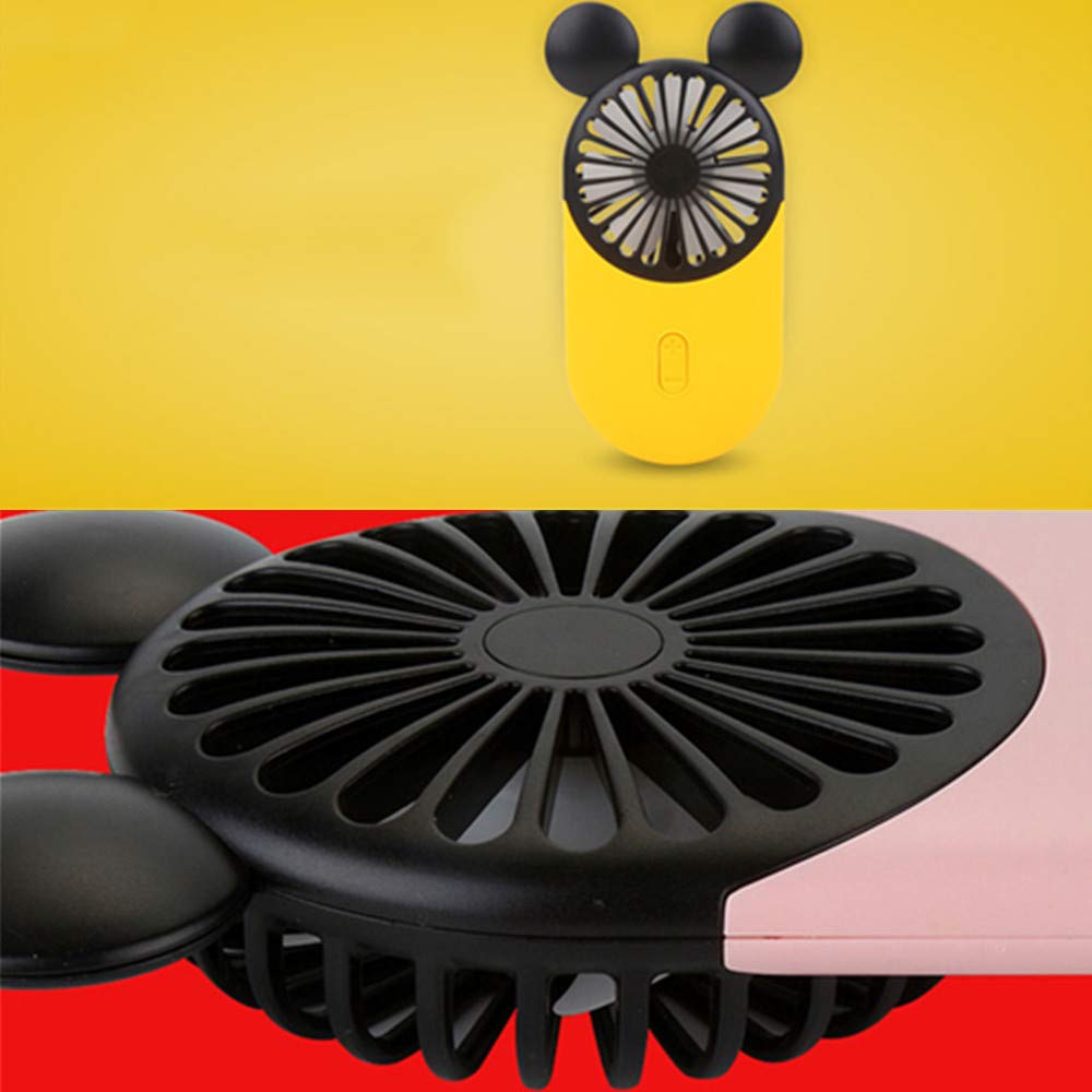 Kbinter Cute Mouse Mini Handheld USB Rechargeable Fan 3 Speed LED Light Plastic Red Yellow 2 Pack