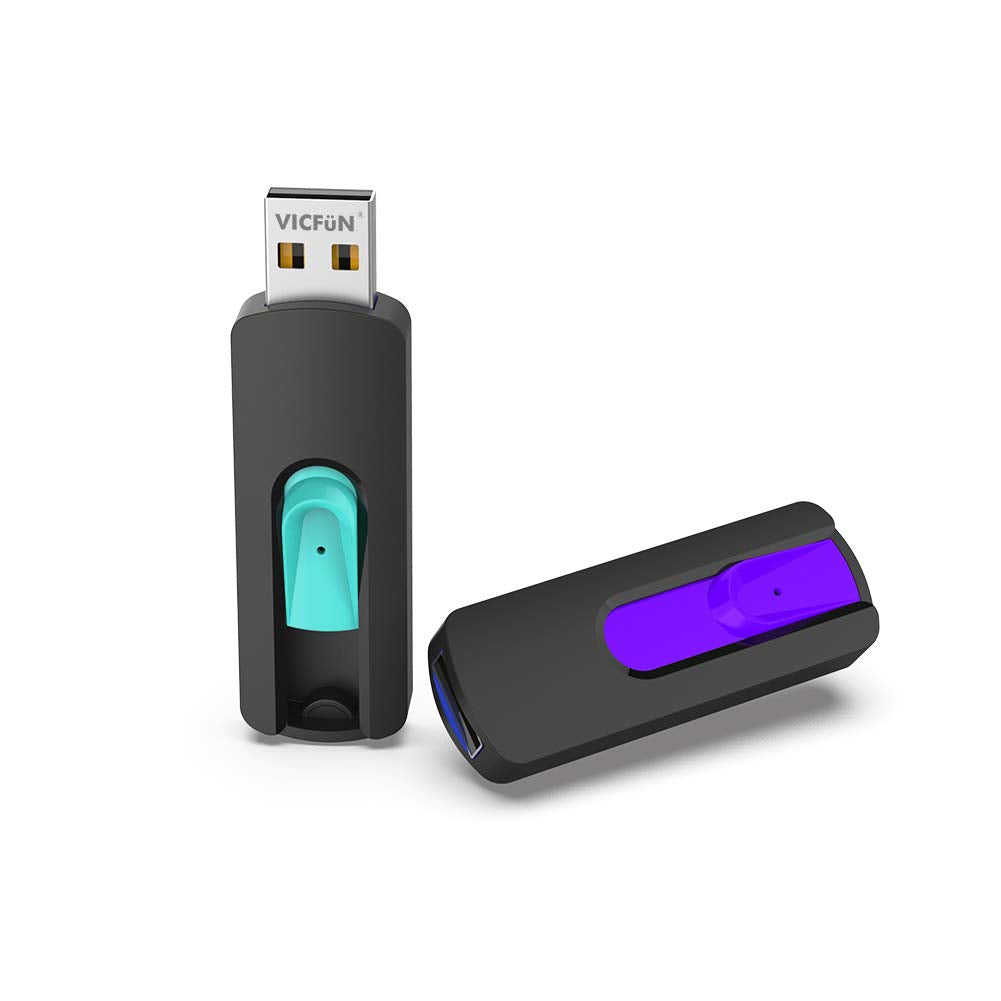 Vicfun 2 Pack 16Gb Usb Flash Drives Usb 3.0 Flash Drive Slide Retractable Usb Memory Stick 16G Data Storage,Cyan/Purple