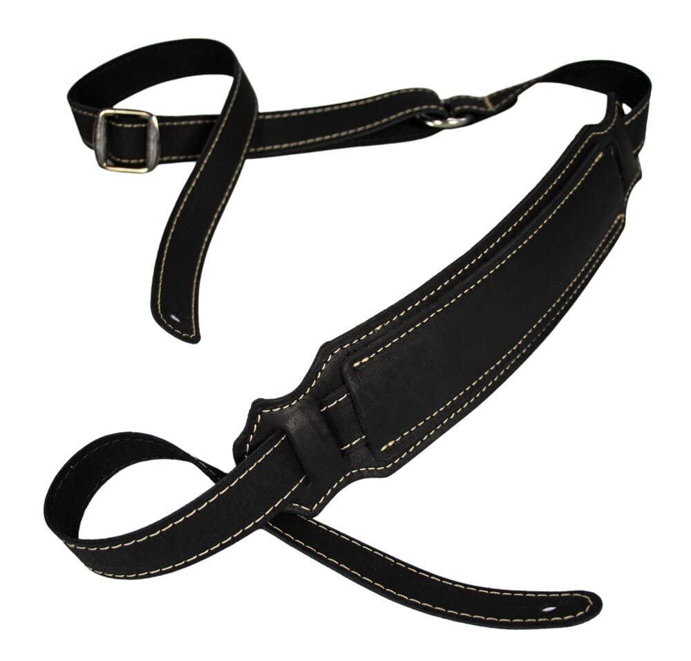 Franklin Strap   Ball Glove Leather Vintage Style Pad   Guitar Strap   Black With Natural Stitching (Black)