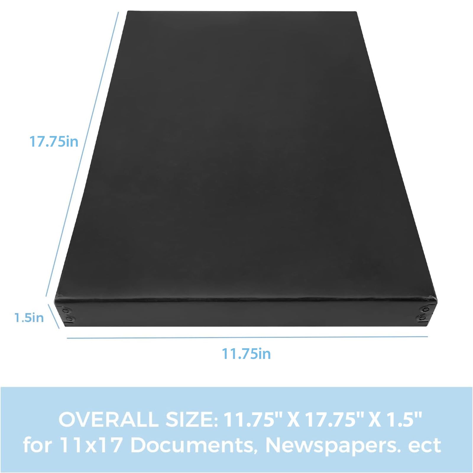 Lineco 11X17X1.5 Archival Storage Box, Removable Lid And Drop Front Design, Acid Free With Metal Edge. Preserve Longevity, Store Photos, Documents, Cards, Magazines, Prints, Diy. Black, Pack Of 2