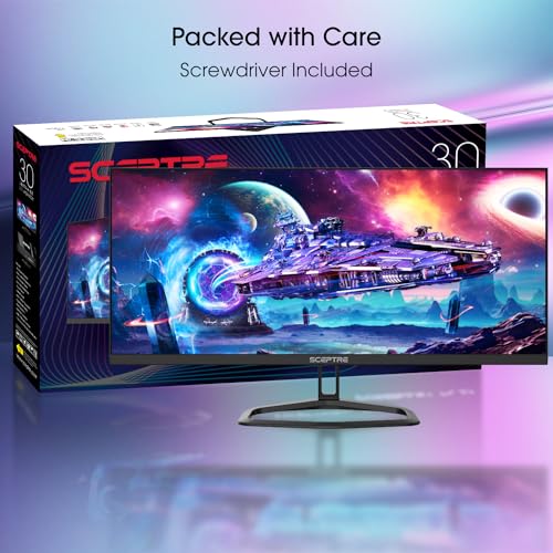 Sceptre 30 Inch Ips Monitor 21:9 Displayport X2 Up To 210Hz 1Ms Ultra Wide/Slim Build In Speakers, Machine Black 2024 (E305B Fu2