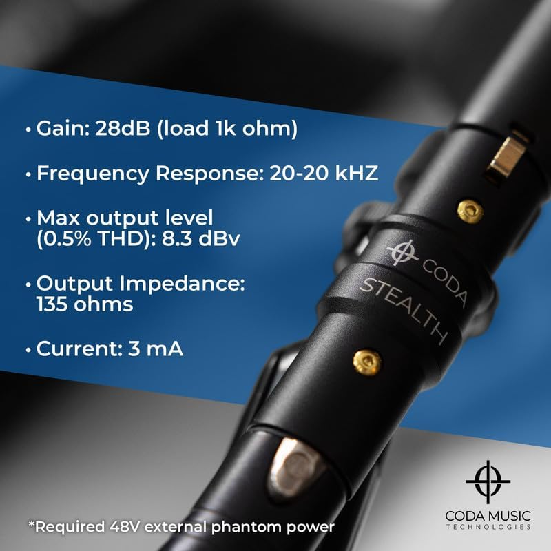 Coda Mb-Stealth In-Line Microphone Preamp Mic Gain Booster For Dynamic And Ribbon Mics - 48V Phantom Power Mic Preamp With 28 Db