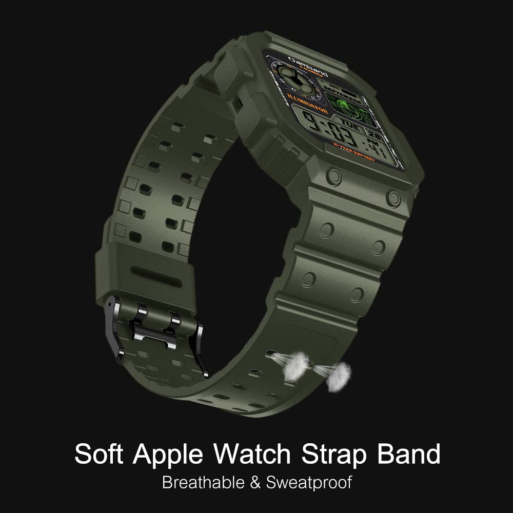 Amband Compatible With Apple Watch Band 45Mm 44Mm 42Mm With Bumper Case, Rugged Men Bands For Iwatch Se Series 9 8 7 6 5 4 3 2 1