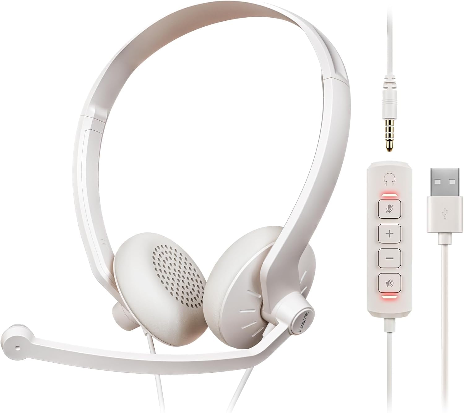 Feabask Usb Headset With Microphone For Pc   Wired Computer Headphones With Noise Cancelling Microphone For Home Office Online C