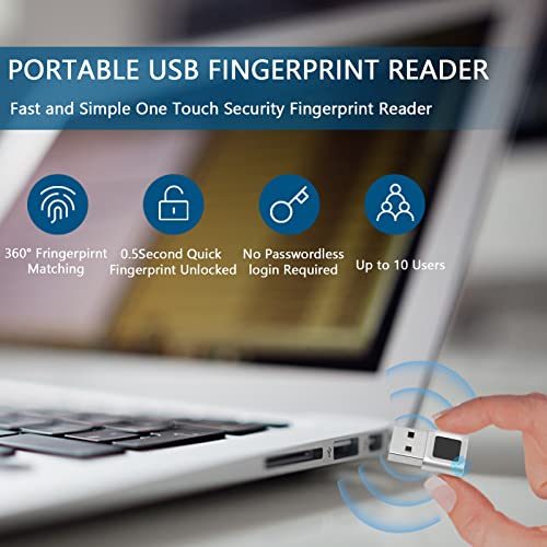 Vbestlife Usb Fingerprint Reader, Portable Security Key Biometric Fingerprint Scanner For Windows 10 11 32/64 Bits, 360 Degrees Touch Fast Matching