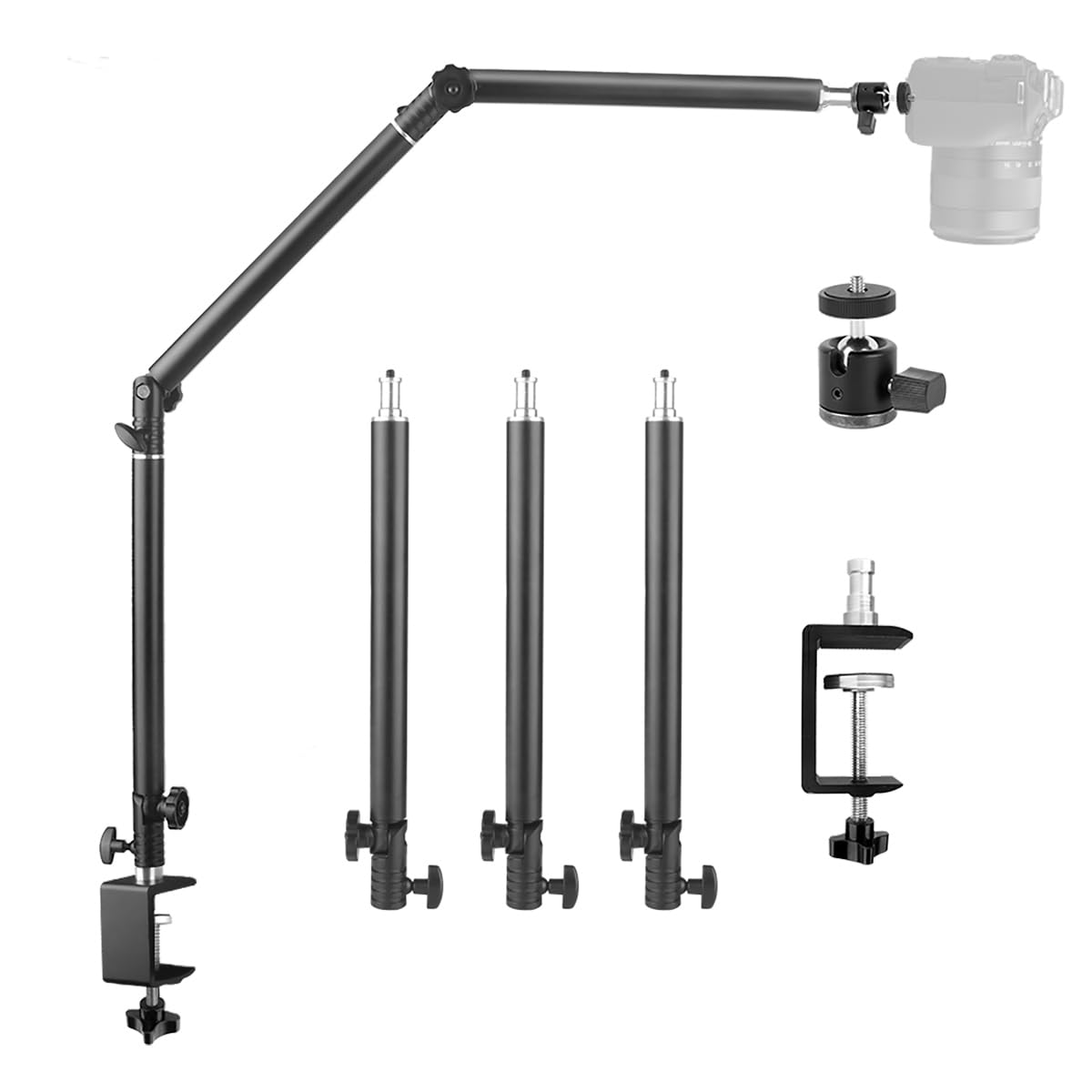 Hemmotop Overhead Camera Mount, Camera Arm Desk Mount Max. Load 6.6 Lbs, Flexible Adjustable Webcam Stand For Desk Max. Height 4