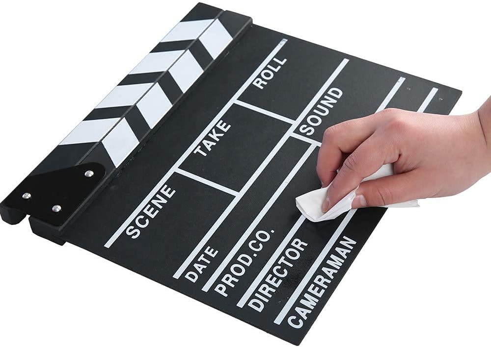 Movie Film Clap Board, Hollywood Clapper Board Wooden Film Movie Clapboard Accessory With Black & White, 12''X11'' Give Away Whi