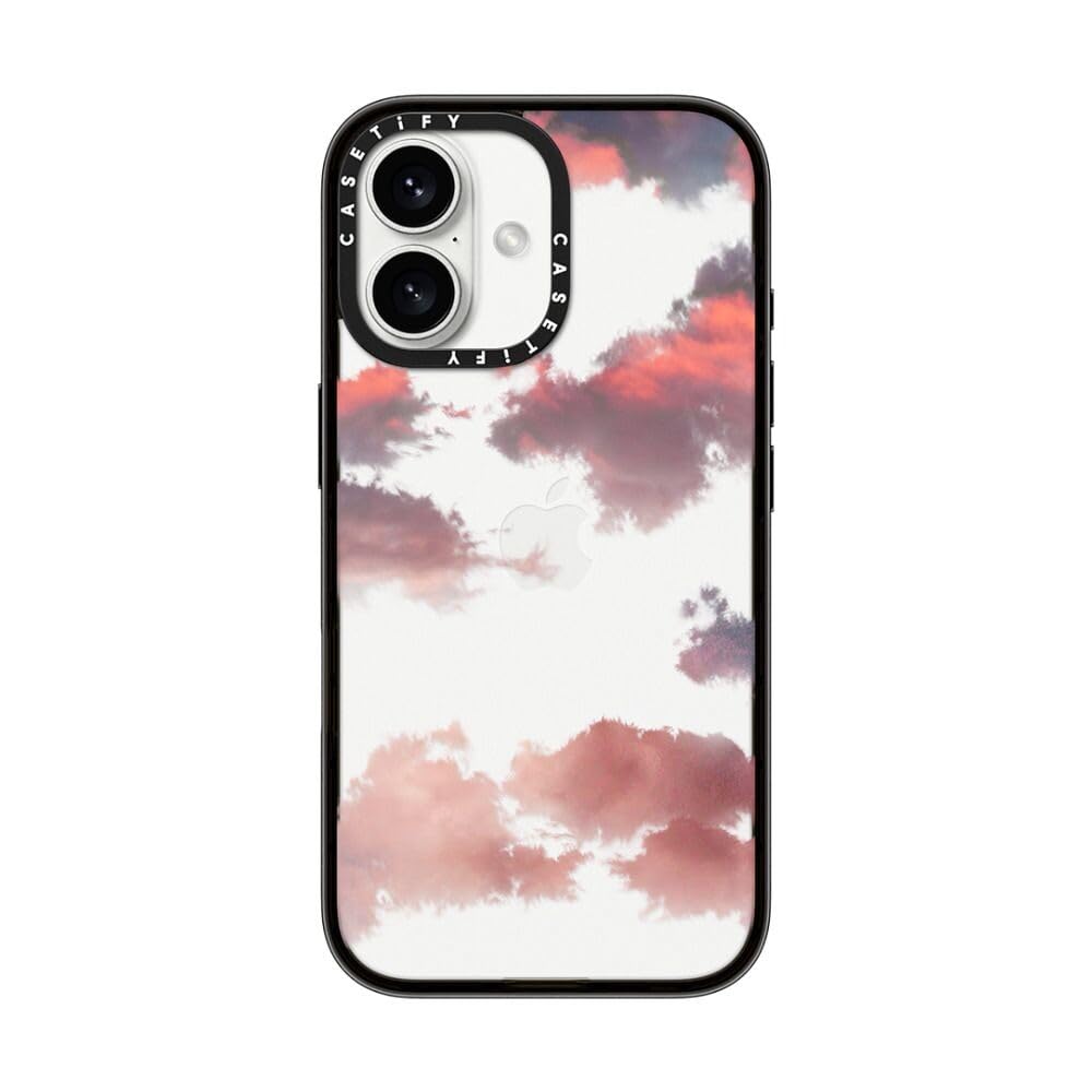 Casetify Compact Case For Iphone 16 [Lightweight / 4 Ft. 2X Military Grade Drop Protection/Slim]   Clouds (Red)   Clear Black