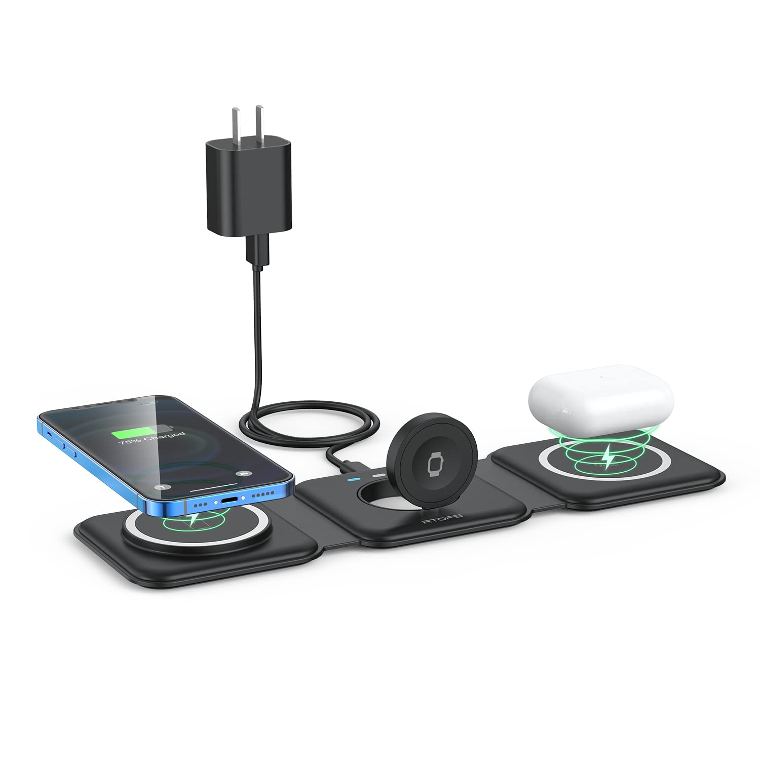 Wireless Charger 3 In 1,Rtops Magnetic Travel Wireless Charging Station Multiple Devices,Gan 3 In 1 Charging Station,Compatible