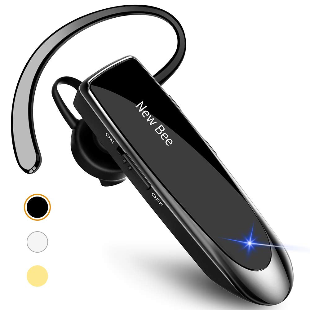 New Bee Bluetooth Earpiece V5.0 Wireless Handsfree Headset With Microphone 24 Hrs Driving Headset 60 Days Standby Time For Iphone Android Samsung Laptop Trucker Driver (Black)
