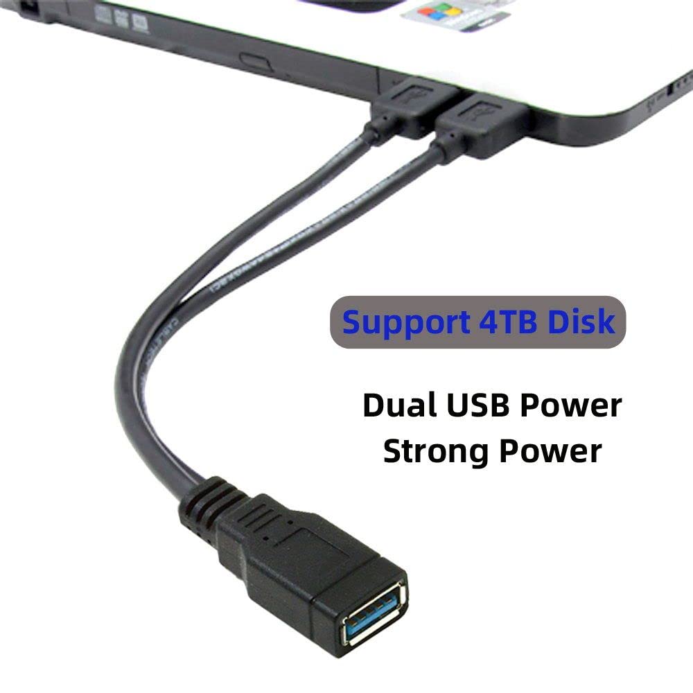 Cablecc Black Usb 3.0 Female To Dual Usb Male Extra Power Data Y Extension Cable For 2.5'' Mobile Hard Disk