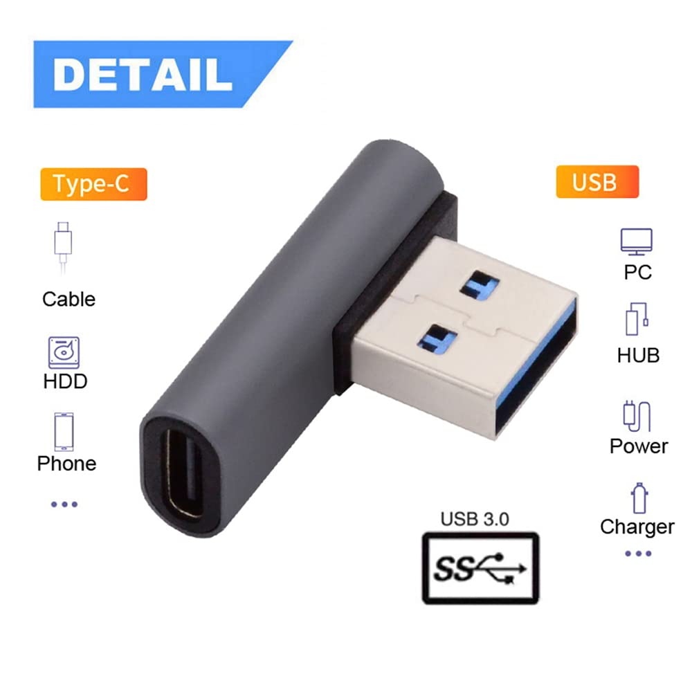 Nfhk Usb C Type C Female Low Profile 90 Degree Left Angled To Usb 3.0 A Male Data Adapter For Laptop Desktop
