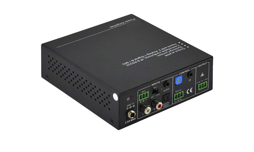 Kanex Pro Mini 3 Input (1 Digtal, 2 Analog) Audio Amplifier With Mic Mixer, 40 Watt Amplifier Output At 70V Or 100V, Ir Remote &