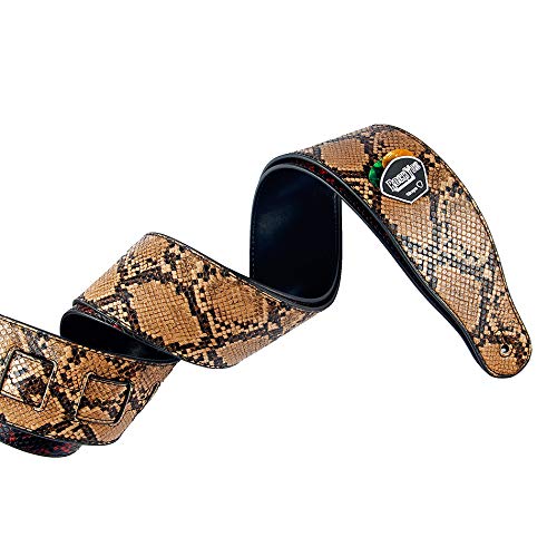 YUEKO Snake Pattern Soft PU Leather Guitar Strap with Picks for Electric Acoustic Bass Guitar Accessories Strap Red/yellow, Yell