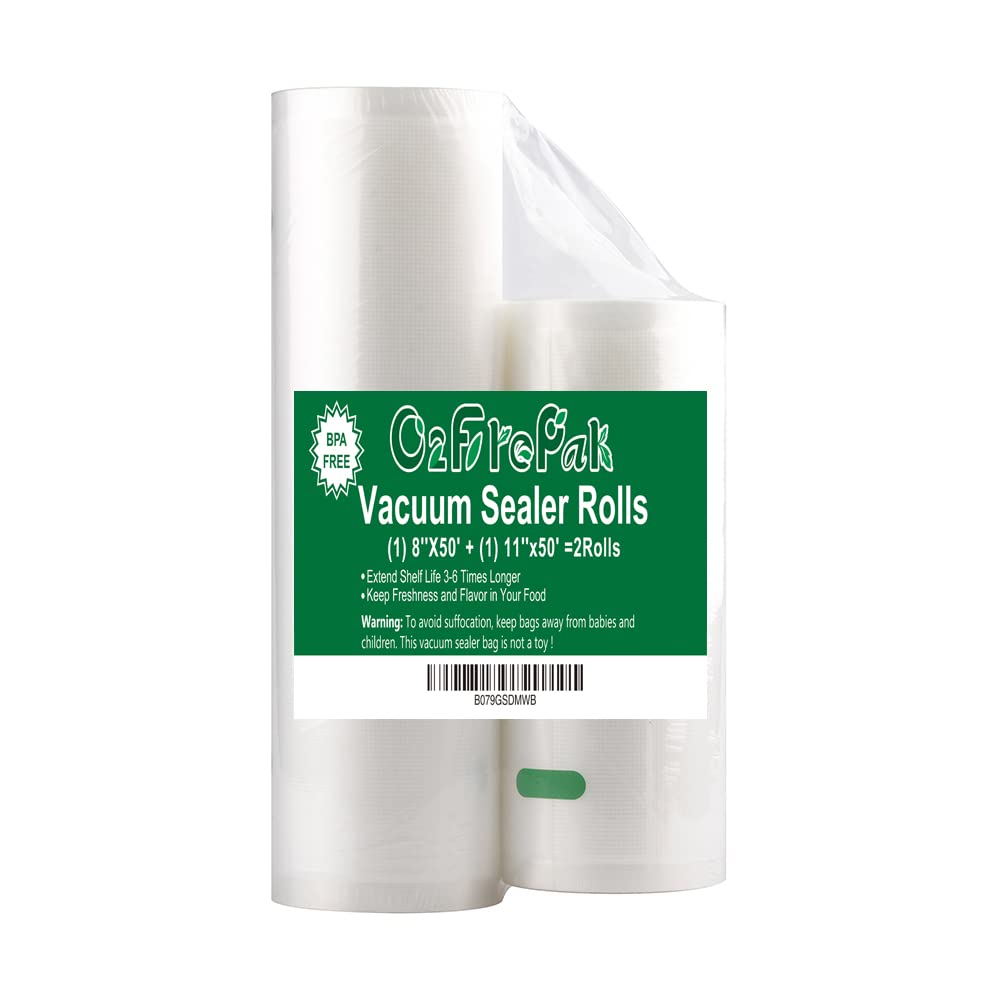 O2Frepak 2 Rolls 11X50 And 8X50 (Total 100 Feet) Rolls Vacuum Sealer Bags Rolls With Bpa Free,Heavy Duty Vacuum Sealer Storage B