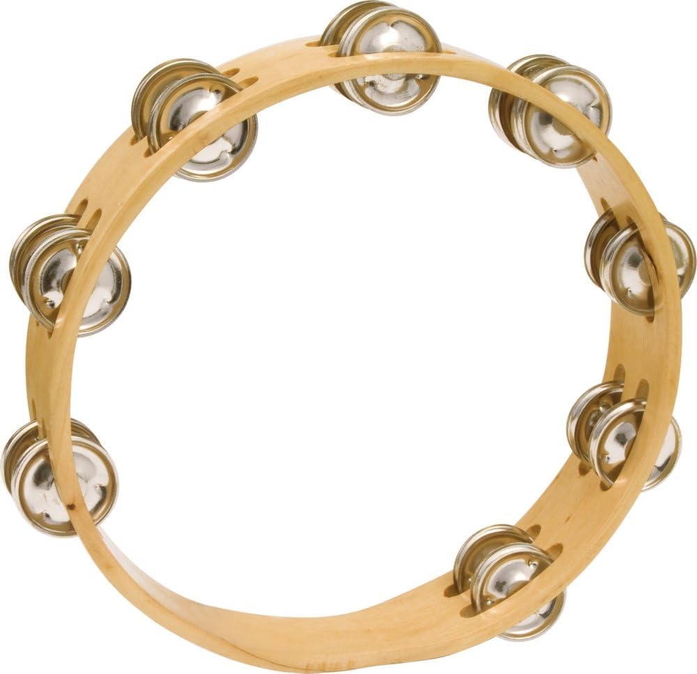 Cp390 10'' Wood Tambourine, Headless, Double Row Jingles