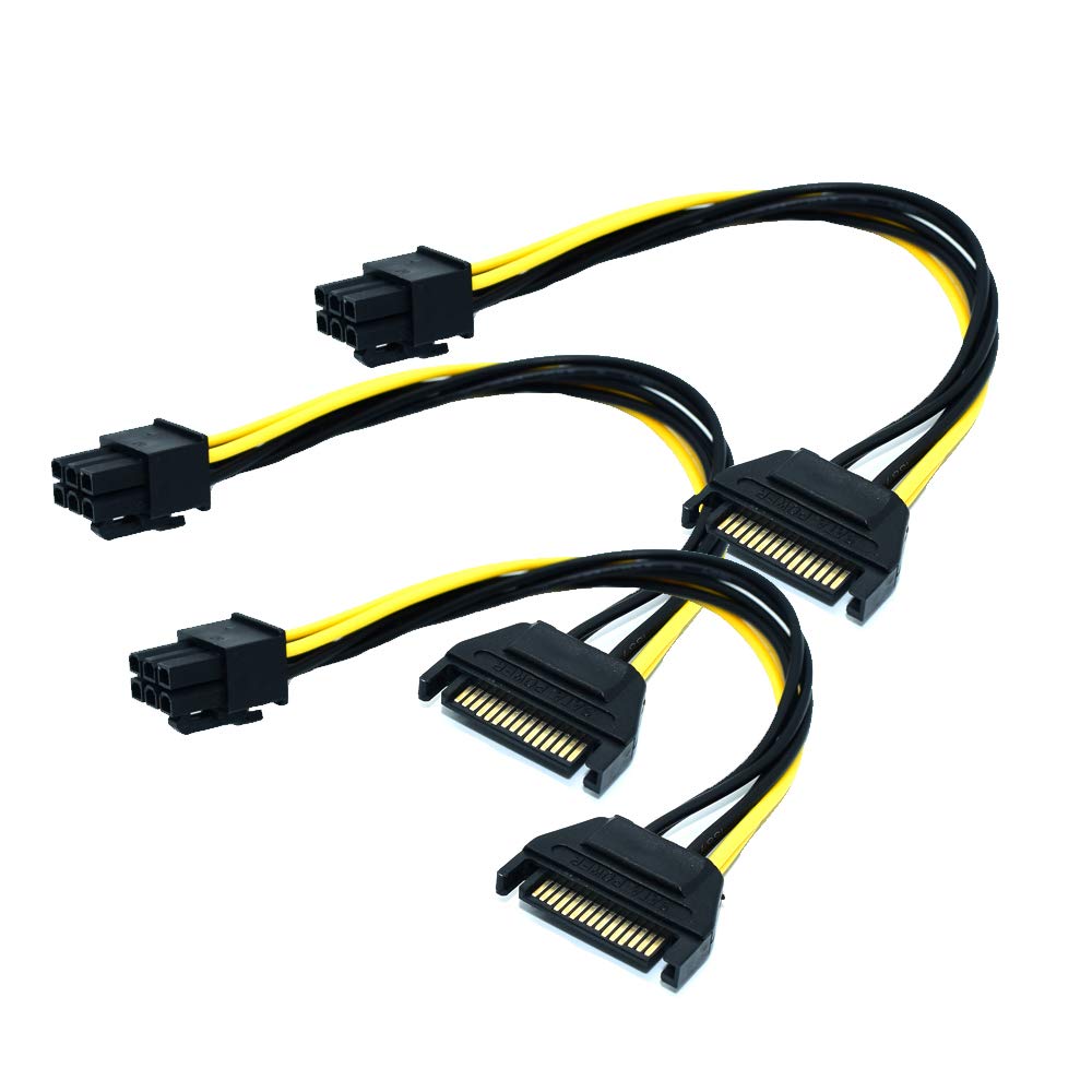 Elifeapply 3 Pack 15 Pin Sata Male To 6 Pin Pci Express Female Video Card Power Adapter Cable