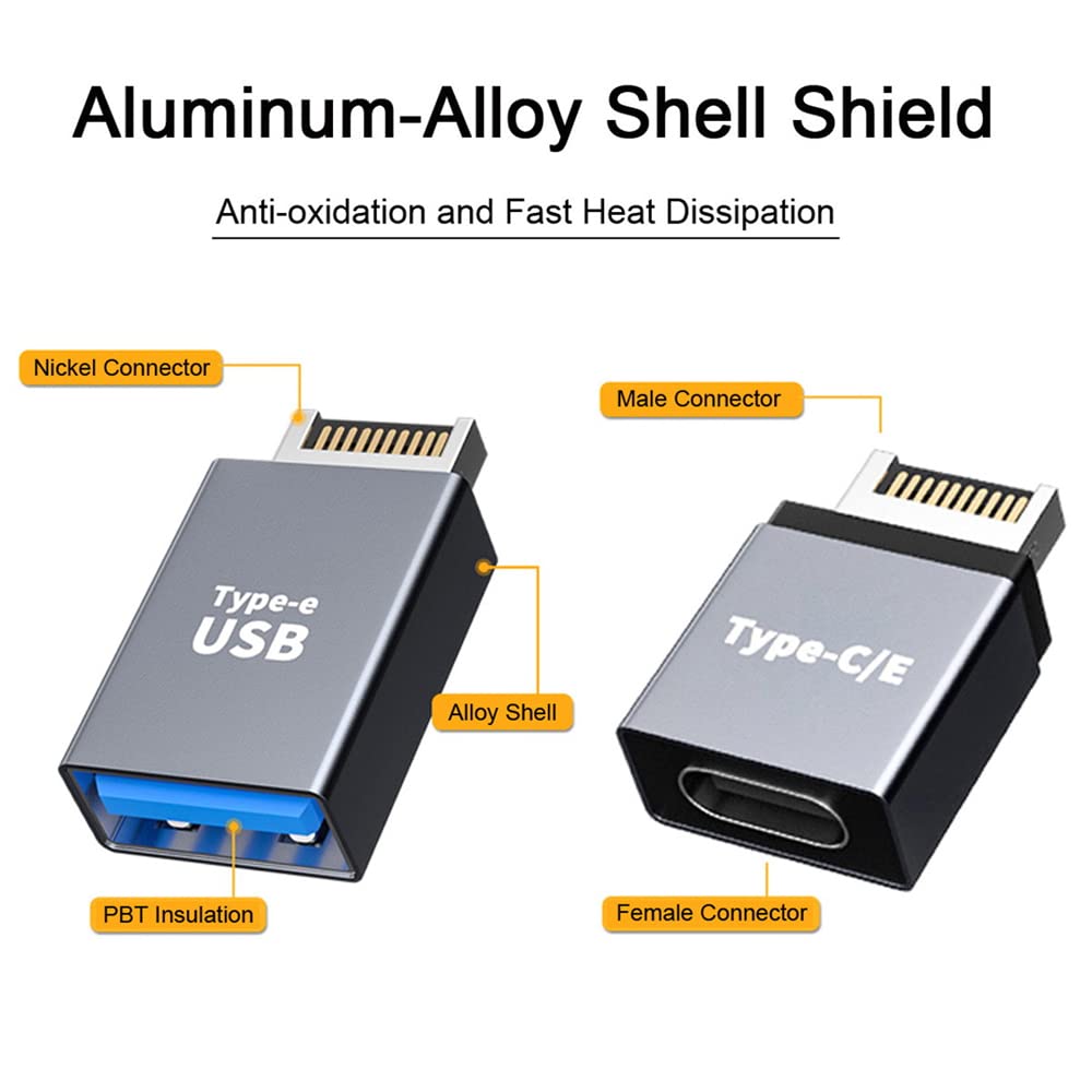 Nfhk 2Pcs Usb 3.1 Front Panel Header Male Type E To Type A & Type C Usb C Motherboard Extension Data Adapter