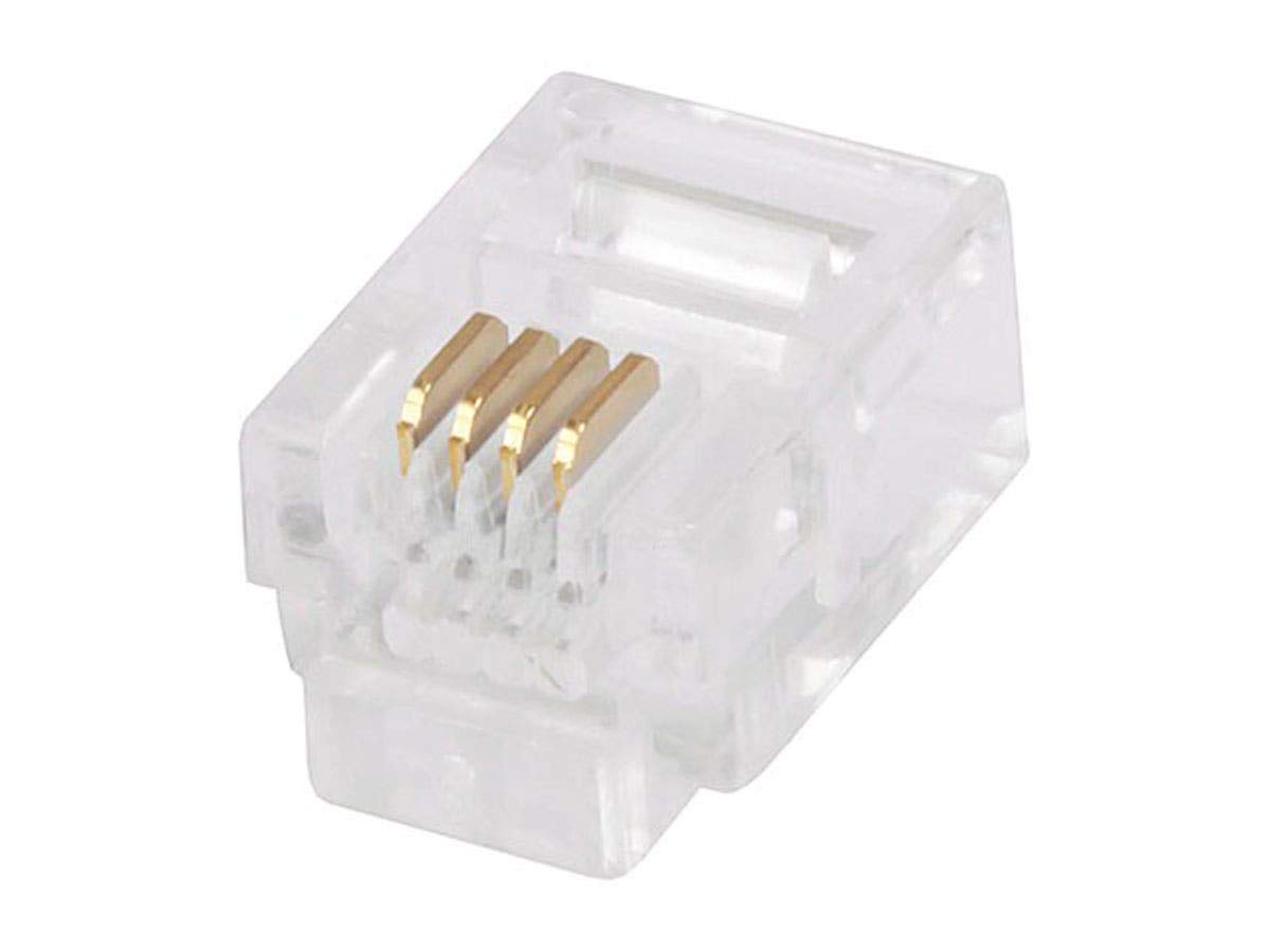 Monoprice 6P4C Rj11 Modular Plugs For Round Solid Cable   Crimp On, 1U, 3 Prongs, 4 Conductor, Clear, 50 Pack