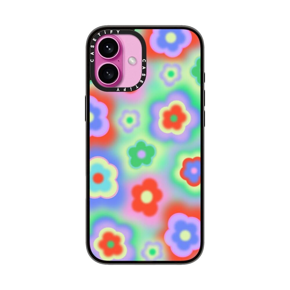 Casetify Compact Case For Iphone 16 Plus [Lightweight / 4 Ft. 2X Military Grade Drop Protection/Slim]   Acid Flowers   Clear Bla