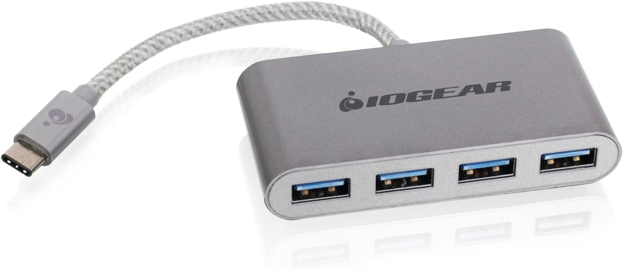 Iogear Hub C   Usb C To 4 Port Usb A Hub (Silver)