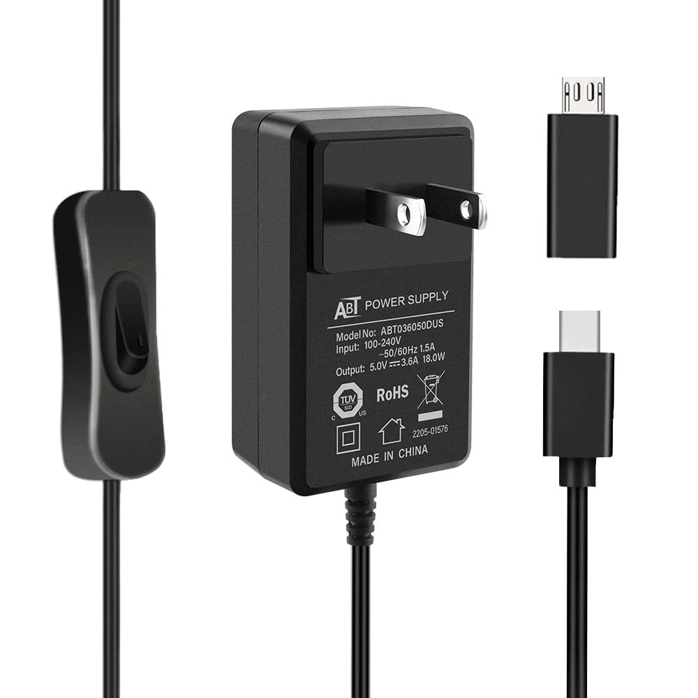 Geeekpi 18W 5V 3.6A Power Supply For Raspberry Pi 4/Orange Pi 5&5B, Ul Listed Type C Power Supply With On/Off Switch For Raspber