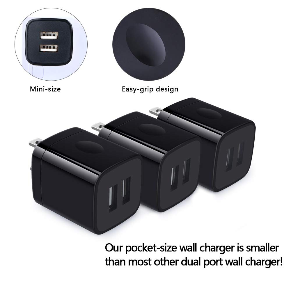 Wall Charger,Charger Cube,Charging Block Fast Charge 3Pack Dual Port 2.1A Power Brick Phone Charger Plug Box Head For Iphone 14