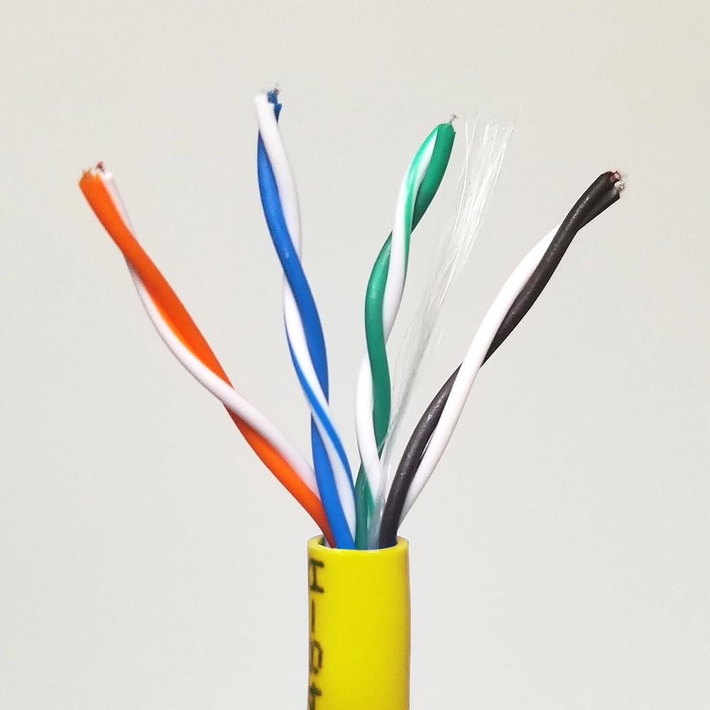 ICC Cat5e CMR Riser 1000ft   UTP 24AWG, 100% Solid Pure Copper, Unshielded, Bulk Ethernet Cable, PoE++, 350MHz, Reelex Pull Box, UL Certified, RoHS and TAA Compliant, Yellow